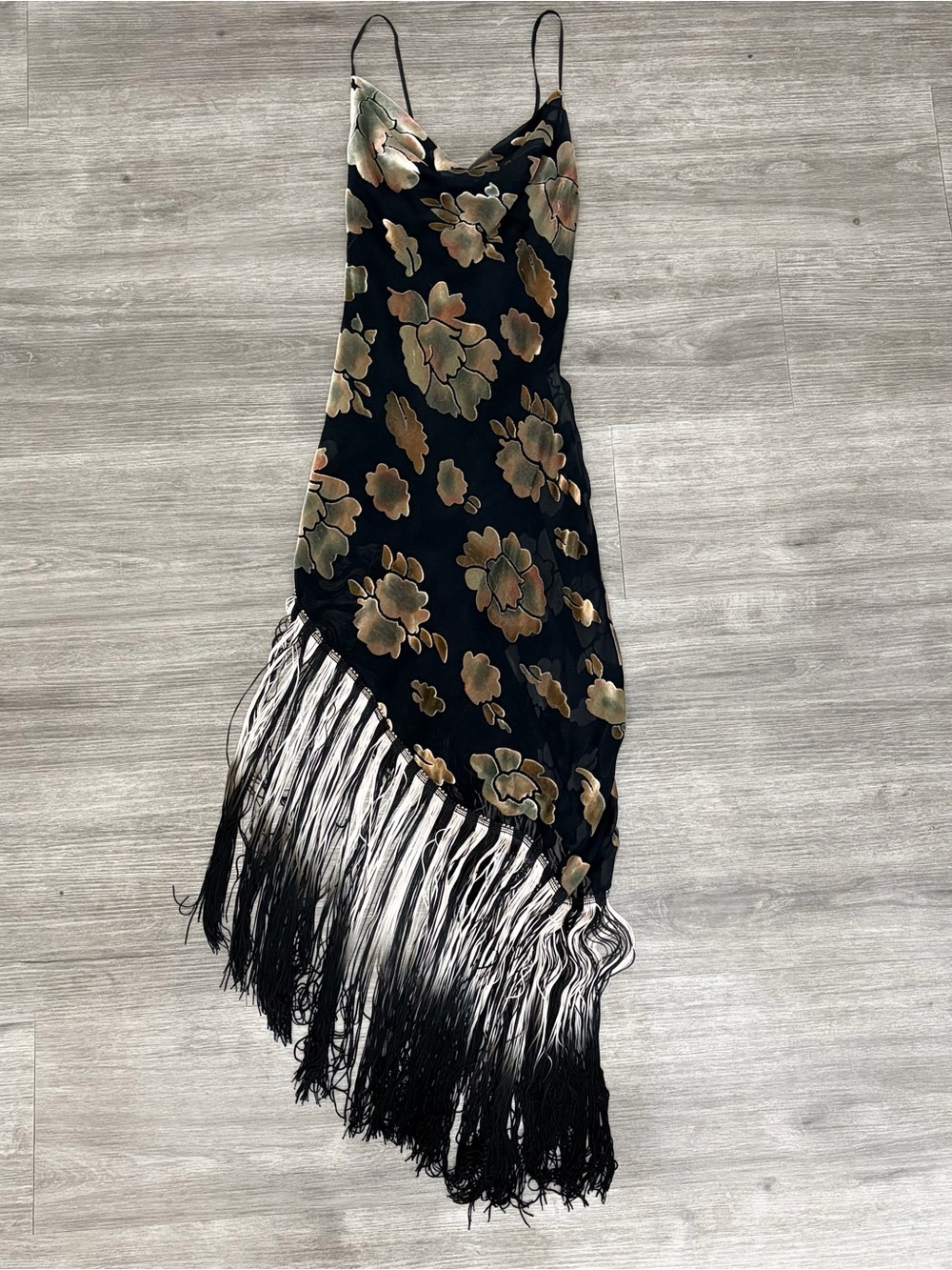 Agent Provocateur silk velvet soiree mistie Black Floral Fringe Slip Dress